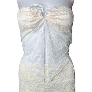 SHEIN Lace Strapless Top and Maxi Skirt Set  in Cream and White Size XS